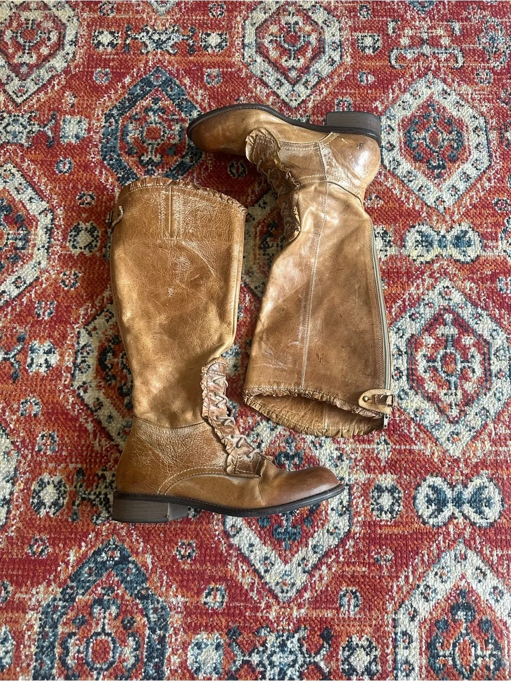 Miss Albright leather boots with ruffles
